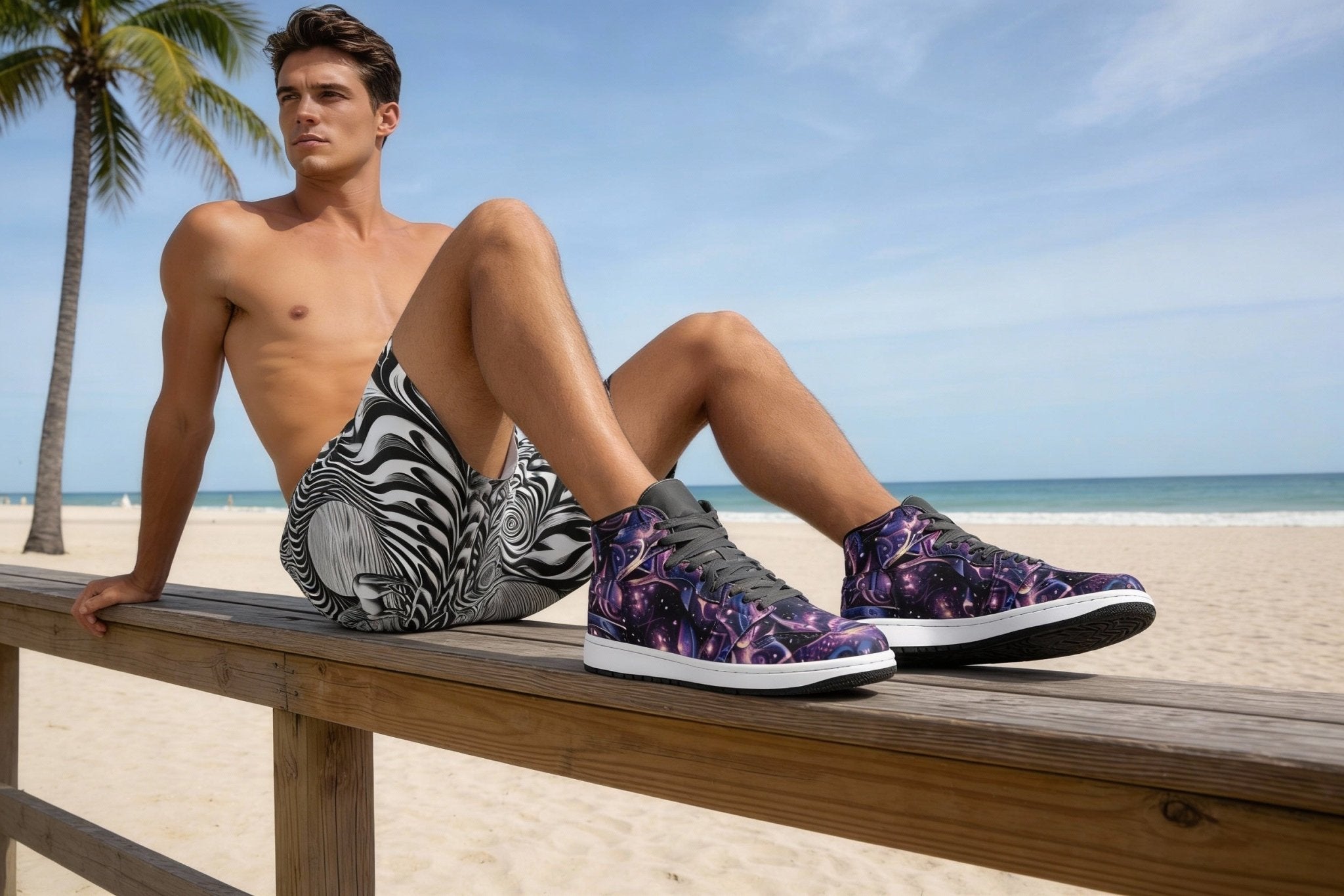 Psychedelic Wave Men's Beach Shorts - Gregg Acini Adoree Designs - Swimsuit