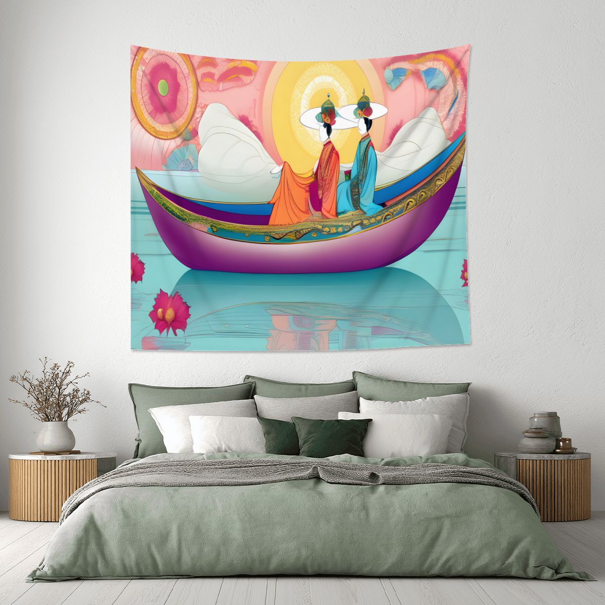 Purple Boat Lightweight Wall Tapestry (Fabric Wall Hanging - USA) - Gregg Acini Adoree Designs - Wall Coverings