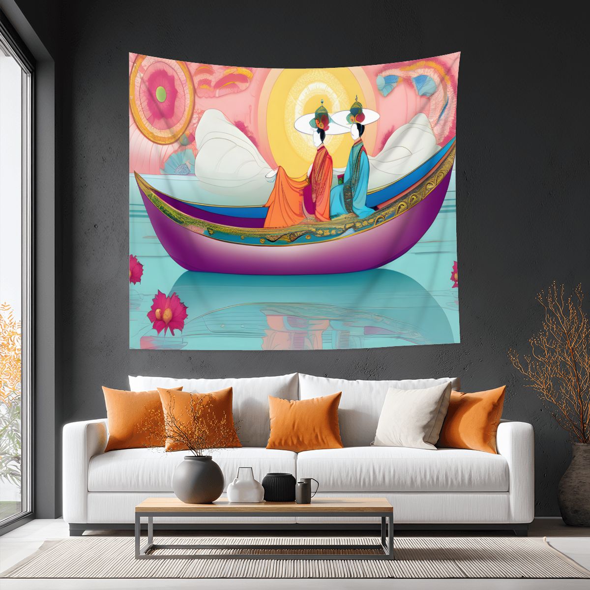 Purple Boat Lightweight Wall Tapestry (Fabric Wall Hanging - USA) - Gregg Acini Adoree Designs - Wall Coverings