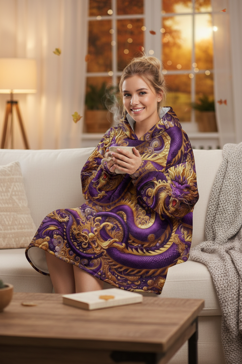 Purple Dragon Blanket Hoodie Lifestyle