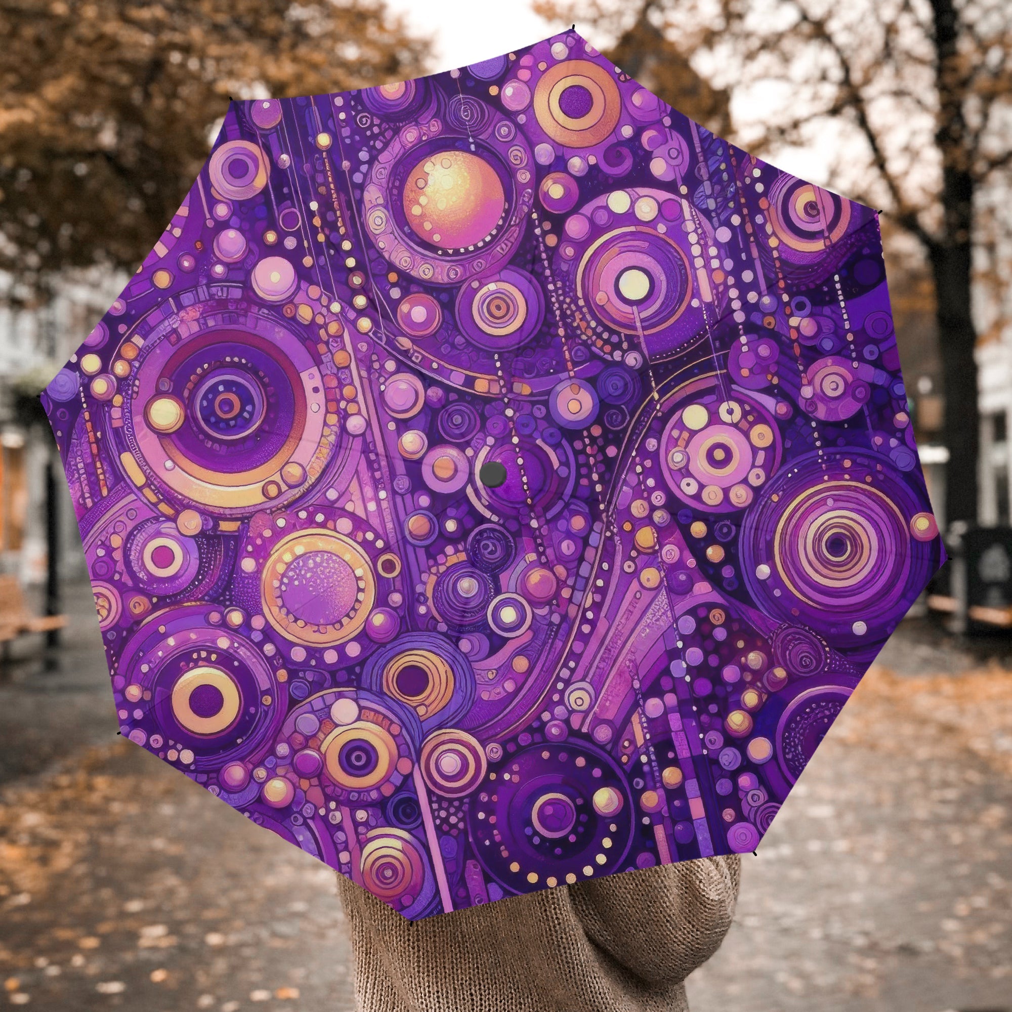 Purple Menagerie Automatic Folding Umbrella - Gregg Acini Adoree Designs - Umbrella