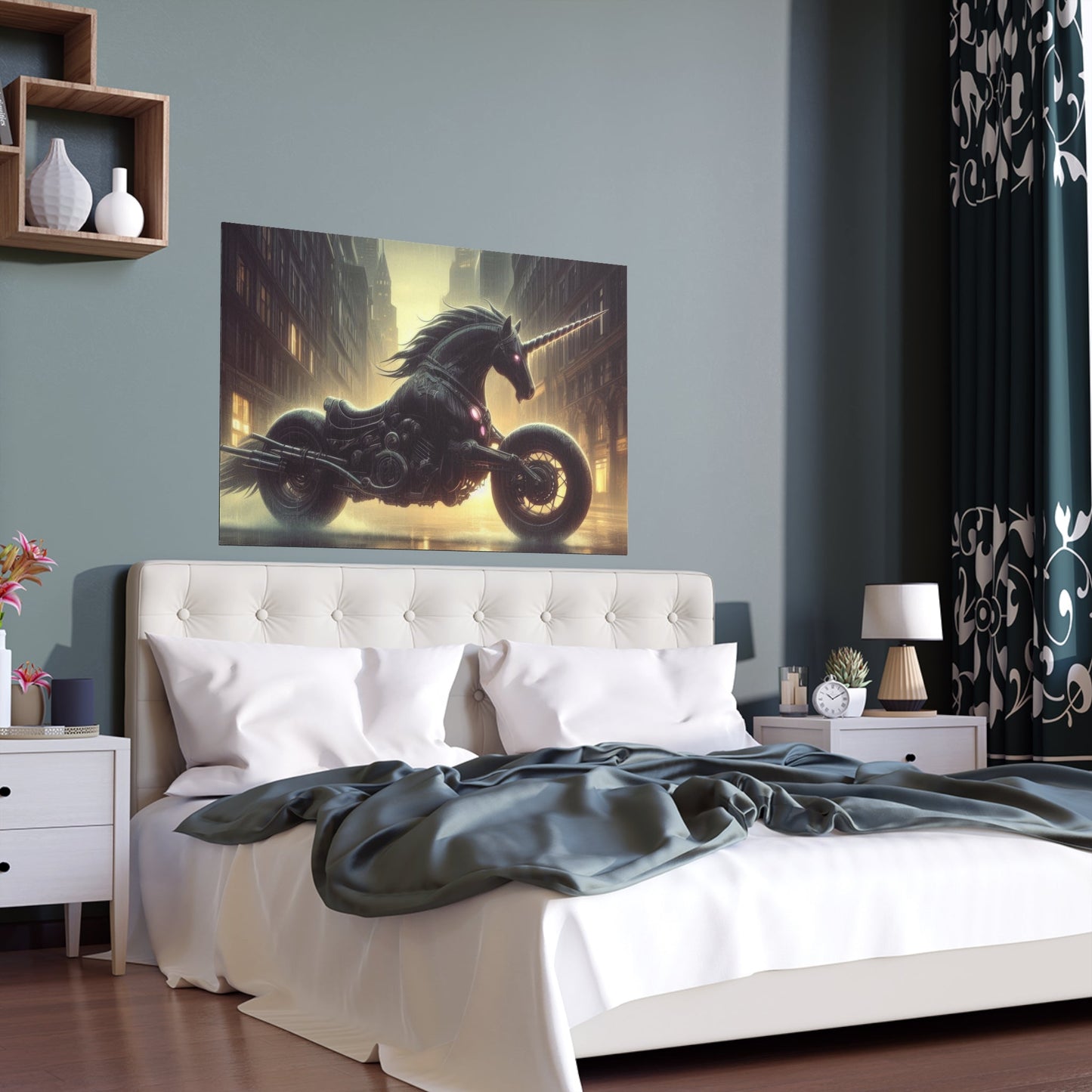 Rebellious Motorcycle Unicorn Silk Poster | Unique Wall Art for Home & Office Decor | Perfect Gift for Fantasy Lovers - Gregg Acini Adoree Designs - Poster