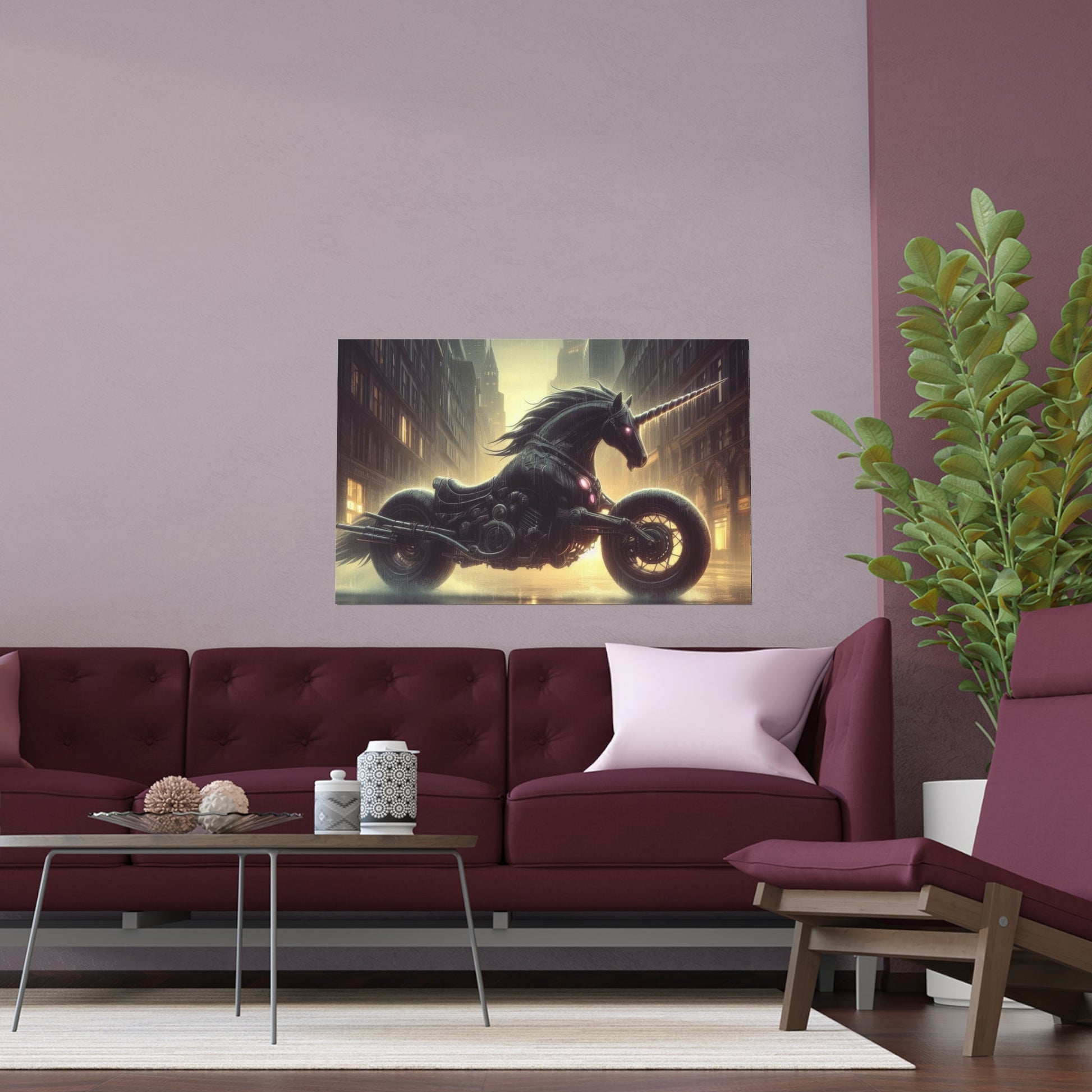 Rebellious Motorcycle Unicorn Silk Poster | Unique Wall Art for Home & Office Decor | Perfect Gift for Fantasy Lovers - Gregg Acini Adoree Designs - Poster