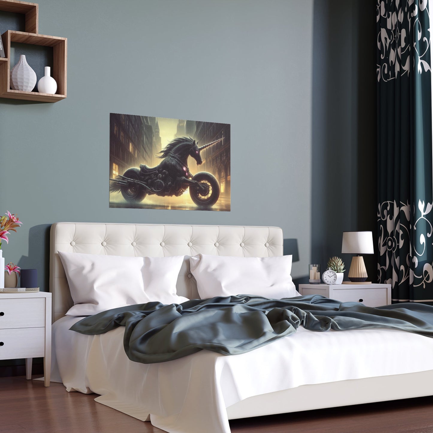 Rebellious Motorcycle Unicorn Silk Poster | Unique Wall Art for Home & Office Decor | Perfect Gift for Fantasy Lovers - Gregg Acini Adoree Designs - Poster