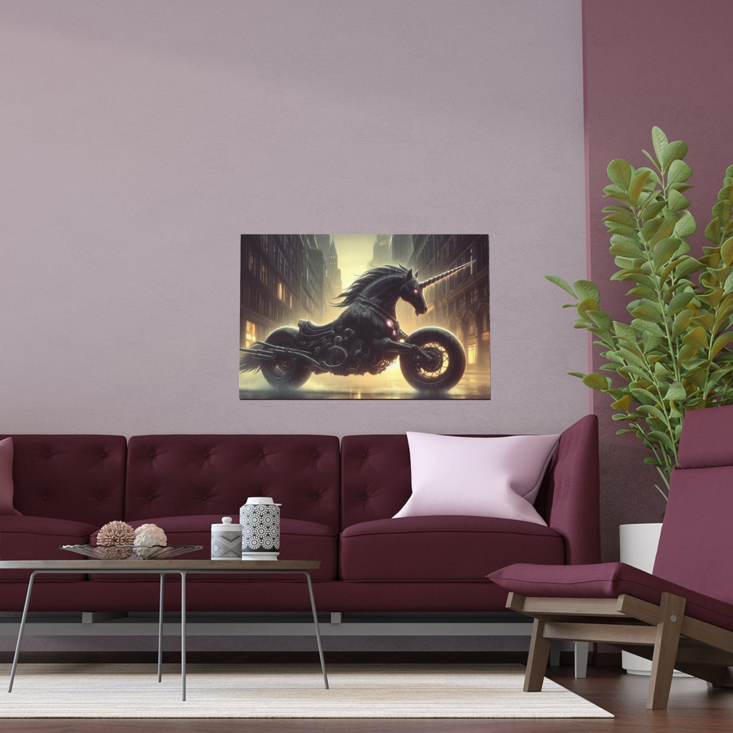 Rebellious Motorcycle Unicorn Silk Poster | Unique Wall Art for Home & Office Decor | Perfect Gift for Fantasy Lovers - Gregg Acini Adoree Designs - Poster