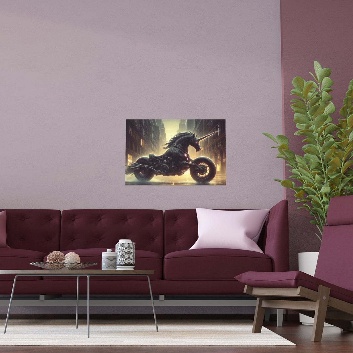 Rebellious Motorcycle Unicorn Silk Poster | Unique Wall Art for Home & Office Decor | Perfect Gift for Fantasy Lovers - Gregg Acini Adoree Designs - Poster
