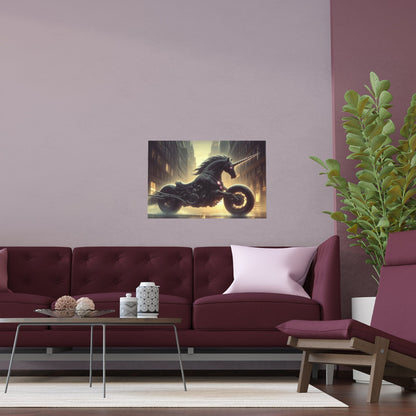 Rebellious Motorcycle Unicorn Silk Poster | Unique Wall Art for Home & Office Decor | Perfect Gift for Fantasy Lovers - Gregg Acini Adoree Designs - Poster