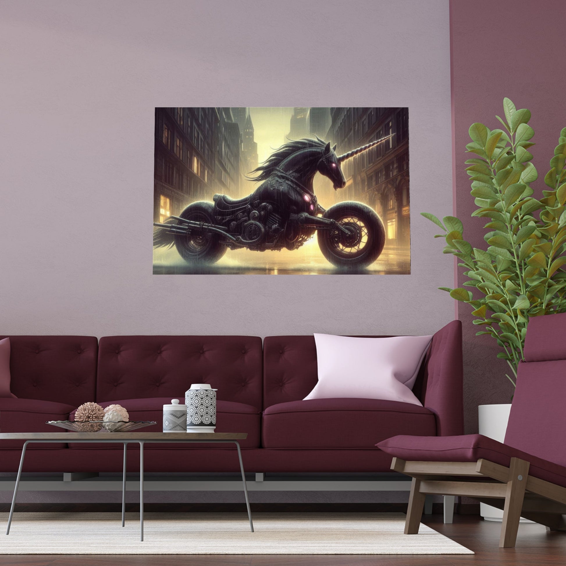 Rebellious Motorcycle Unicorn Silk Poster | Unique Wall Art for Home & Office Decor | Perfect Gift for Fantasy Lovers - Gregg Acini Adoree Designs - Poster