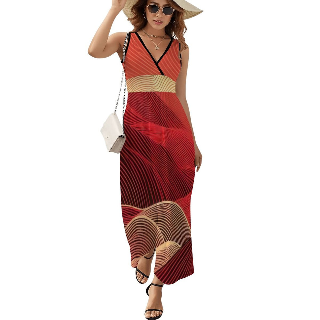 Red Line Abstract Sleeveless Maxi Dress - Gregg Acini Adoree Designs - Dress