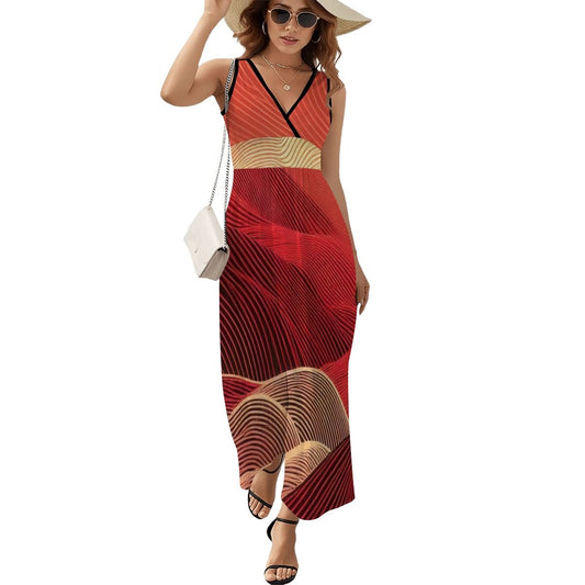 Red Line Abstract Sleeveless Maxi Dress - Gregg Acini Adoree Designs - Dress