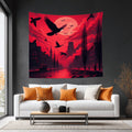 Red Sunset with Crows Lightweight Wall Tapestry (Fabric Wall Hanging - USA) - Gregg Acini Adoree Designs - Wall Coverings