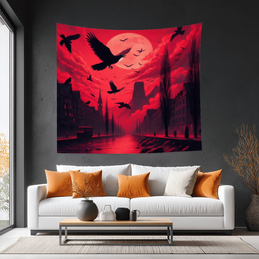 Red Sunset with Crows Lightweight Wall Tapestry (Fabric Wall Hanging - USA) - Gregg Acini Adoree Designs - Wall Coverings