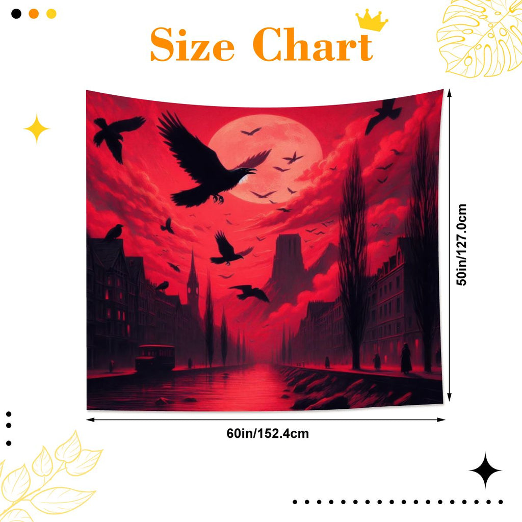 Red Sunset with Crows Lightweight Wall Tapestry (Fabric Wall Hanging - USA) - Gregg Acini Adoree Designs - Wall Coverings