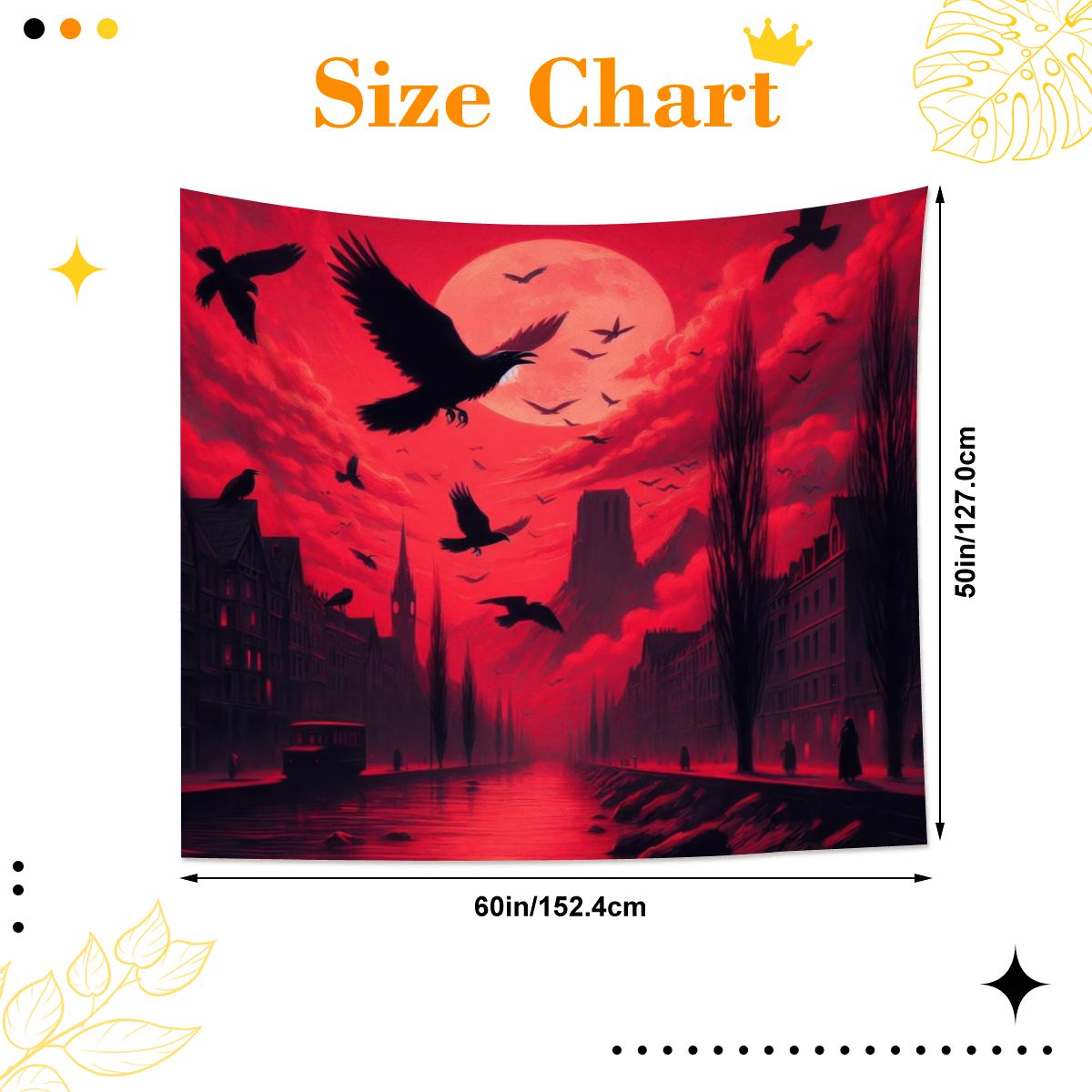 Red Sunset with Crows Lightweight Wall Tapestry (Fabric Wall Hanging - USA) - Gregg Acini Adoree Designs - Wall Coverings