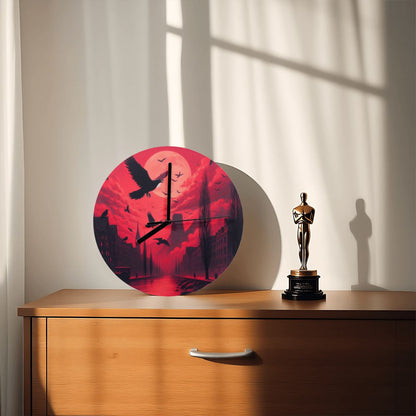 Red Sunset with Crows MDF Wall Clock (Made in USA) - Gregg Acini Adoree Designs - Wall Clock
