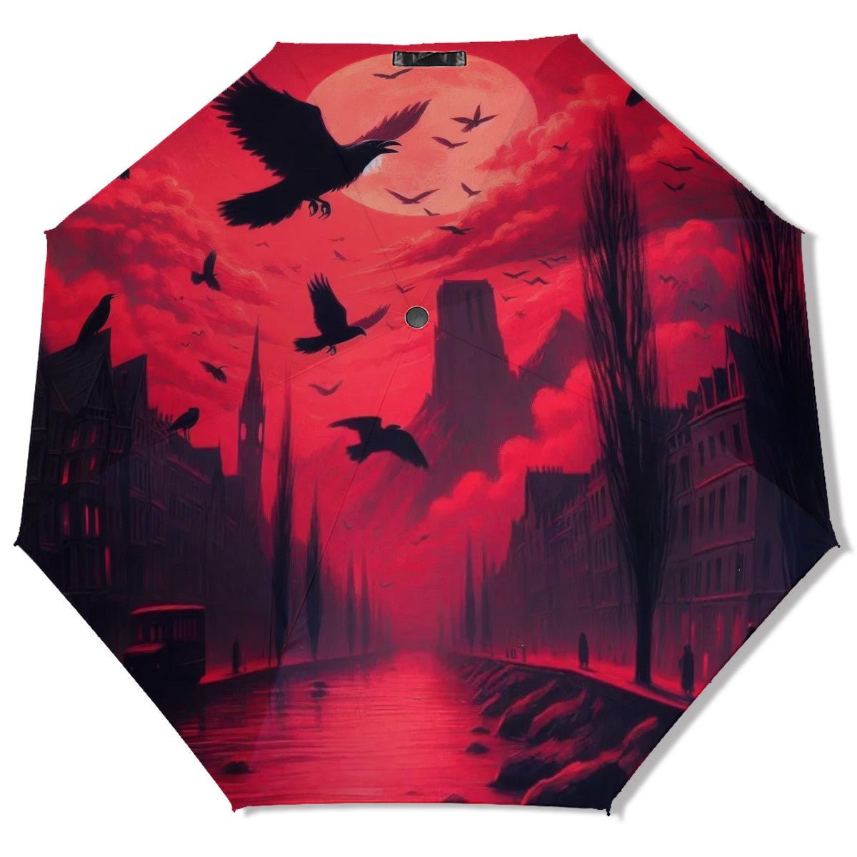 Red Sunset with Crows UV Protection Umbrella - Gregg Acini Adoree Designs - Umbrella