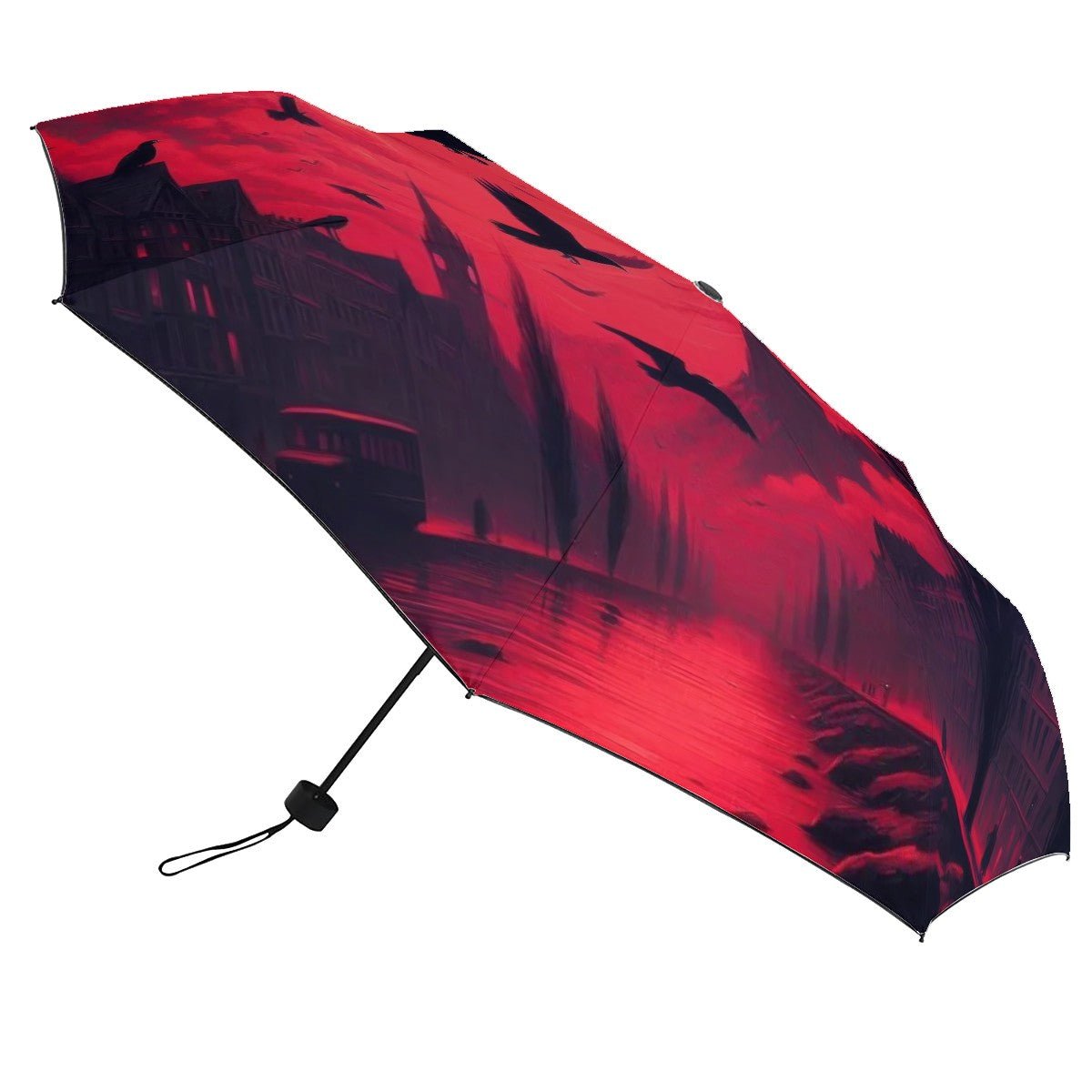 Red Sunset with Crows UV Protection Umbrella - Gregg Acini Adoree Designs - Umbrella