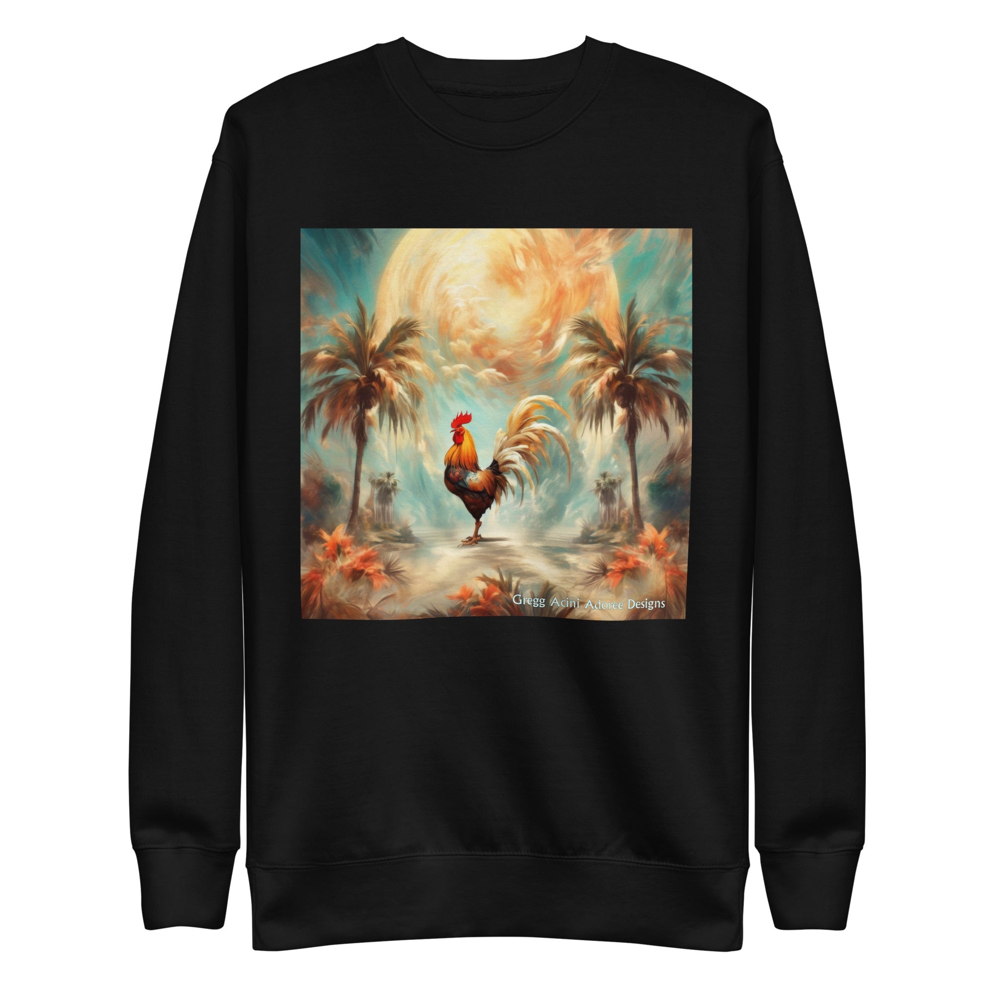 Rooster and Palms Unisex Premium Sweatshirt by Gregg Acini Adoree Designs - Gregg Acini Adoree Designs - Sweatshirt