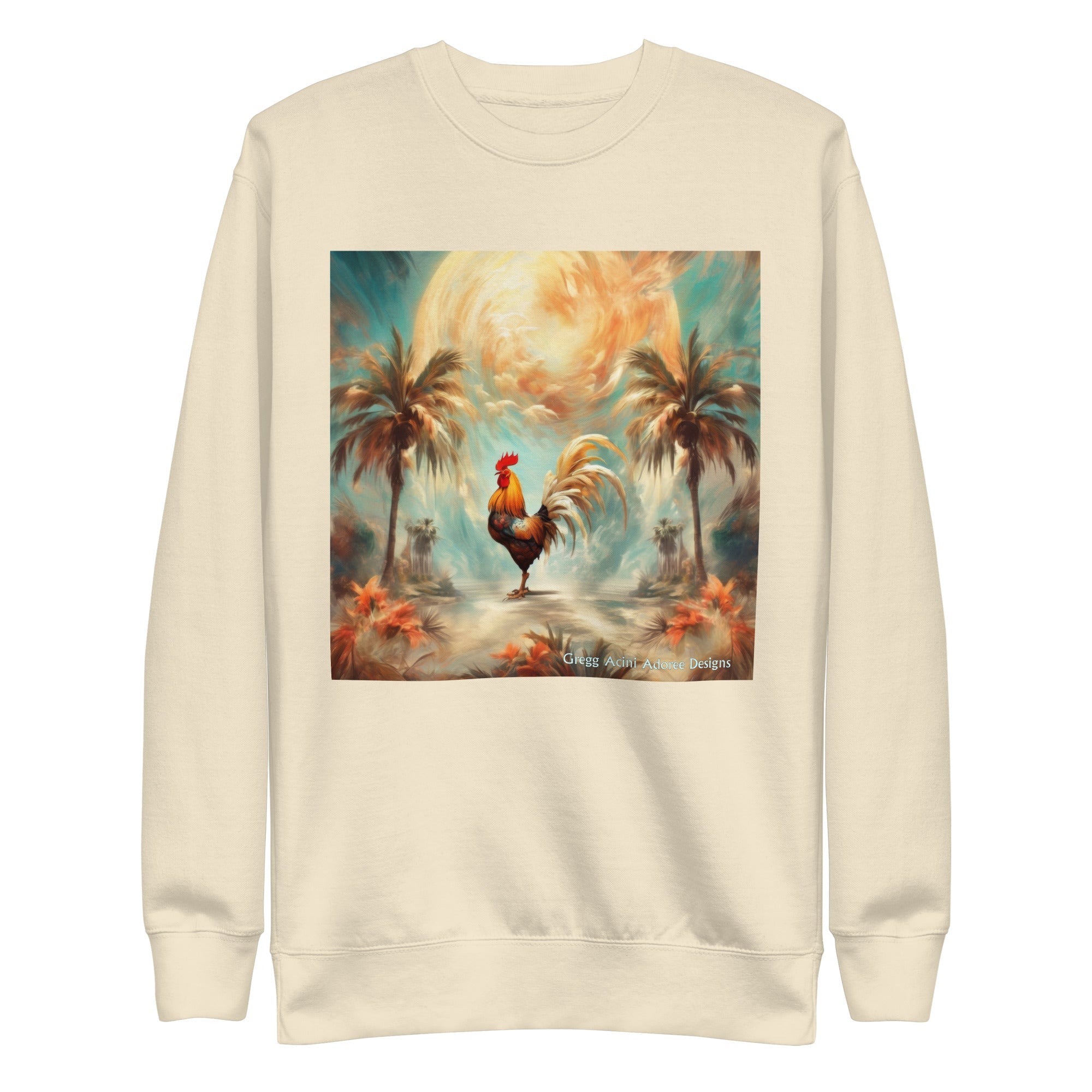 Rooster and Palms Unisex Premium Sweatshirt by Gregg Acini Adoree Designs - Gregg Acini Adoree Designs - Sweatshirt