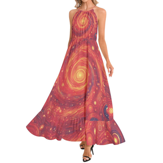 Ruffle Hem Halter Neck Maxi Dress - Gregg Acini Adoree Designs - Dress