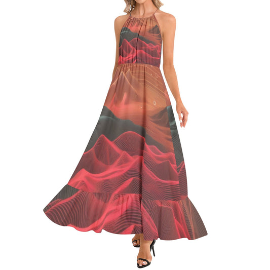 Ruffle Hem Halter Neck Maxi Dress - Gregg Acini Adoree Designs - Dress