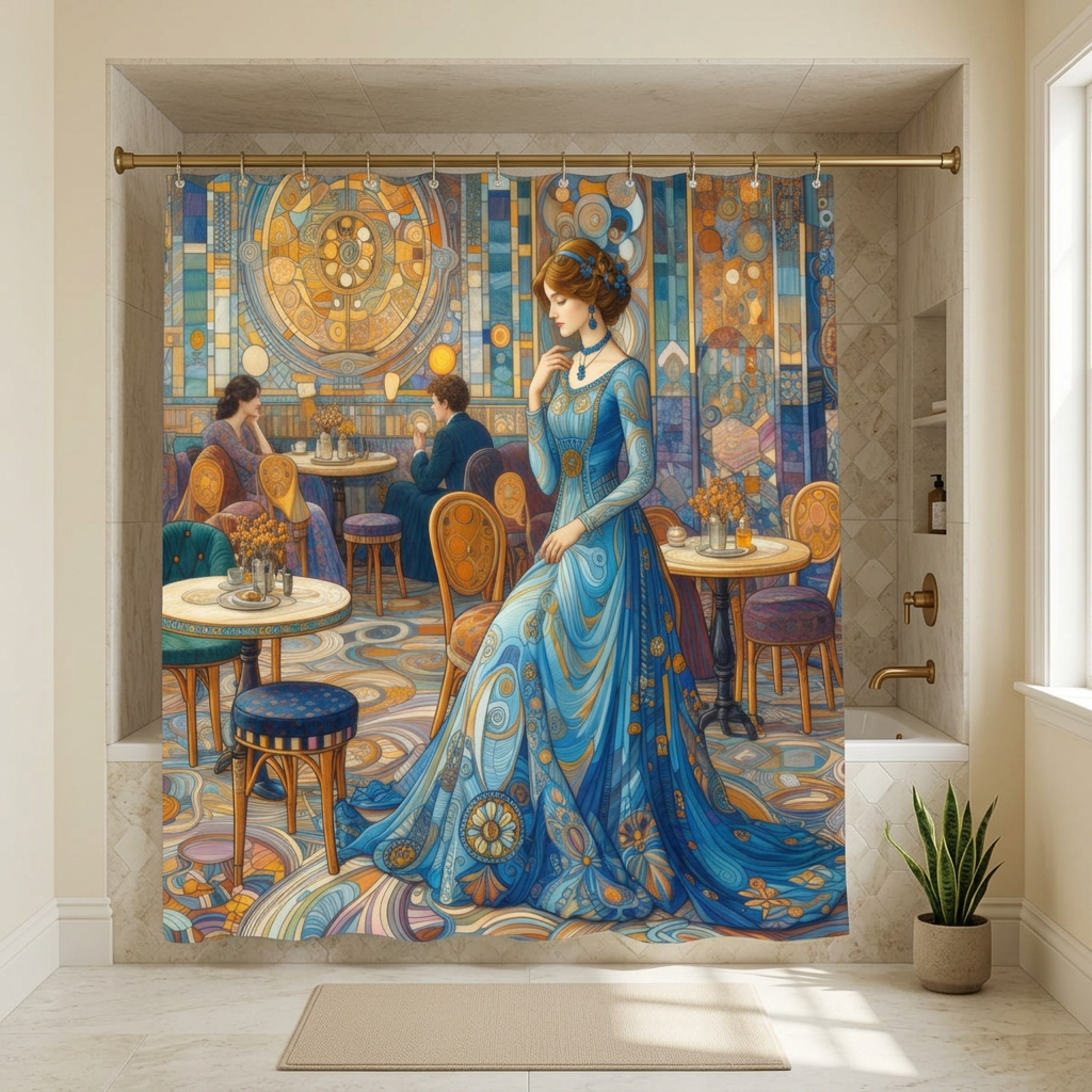 Sapphire shower curtain lifestyle preview from the specified supplier mockup