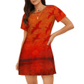 Scarlet Sunset with Birds 1 Women's Loose Short - Sleeve Nightgown - Gregg Acini Adoree Designs - Women's Pajamas