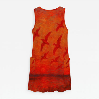 Scarlet Sunset with Birds 1 Women's Sleeveless Dress with Pockets - Gregg Acini Adoree Designs - Women's Skirts & Dresses