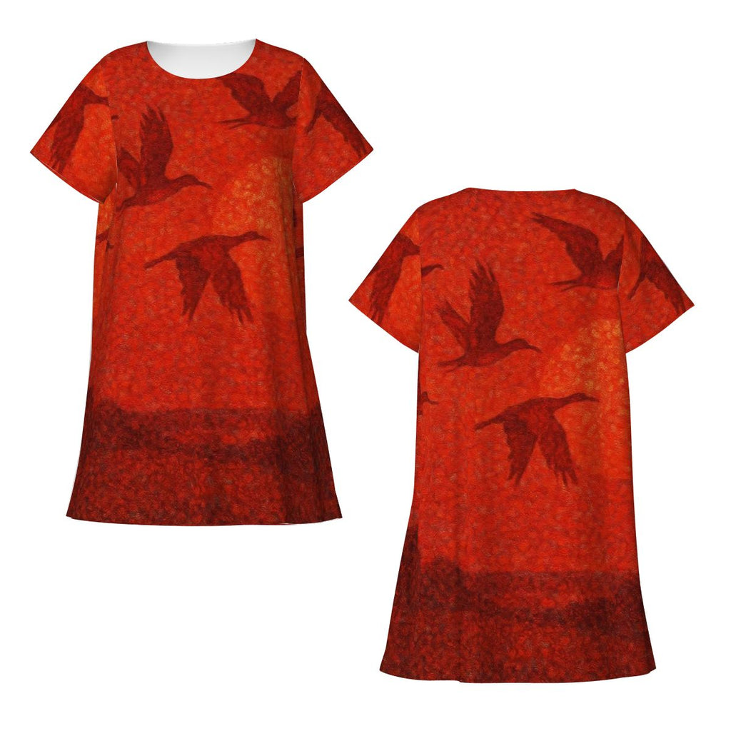 Scarlet Sunset with Birds 2 Women's Loose Short - Sleeve Nightgown - Gregg Acini Adoree Designs - Women's Pajamas