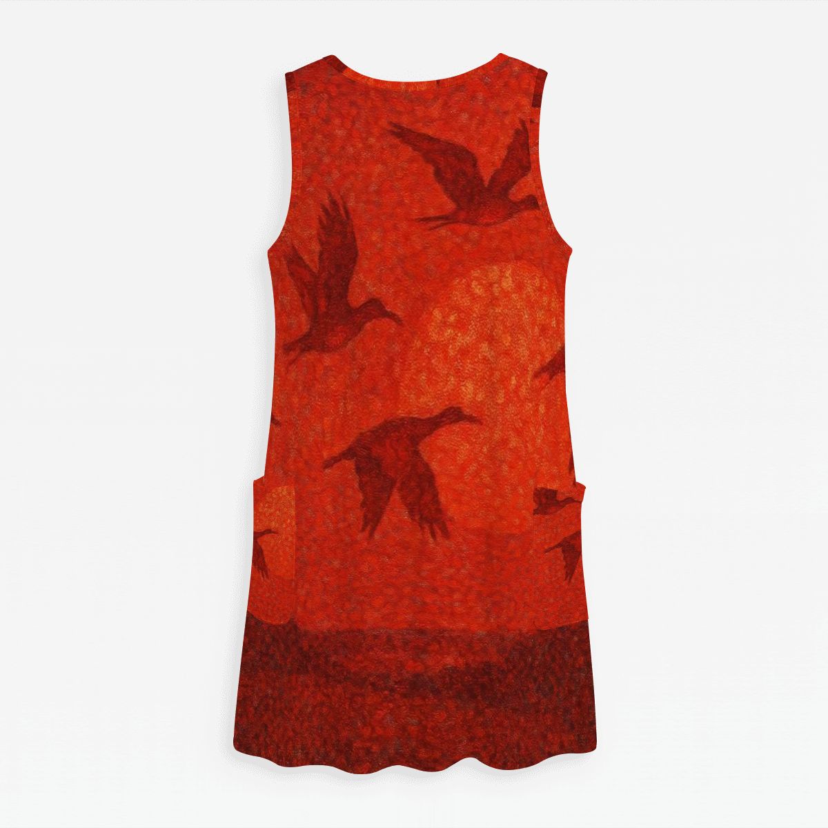 Scarlet Sunset with Birds 2 Women's Sleeveless Dress with Pockets - Gregg Acini Adoree Designs - Women's Skirts & Dresses
