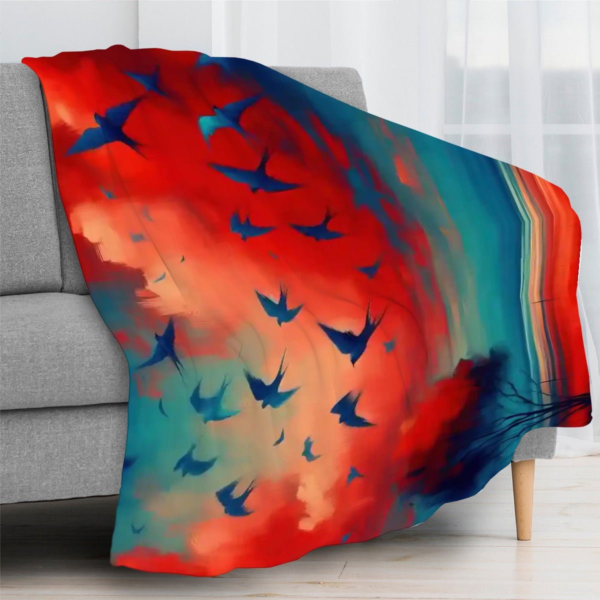 Scarlet Sunset with Birds 3 300 GSM Flannel Throw Blanket (Made in USA) - Gregg Acini Adoree Designs - Blanket