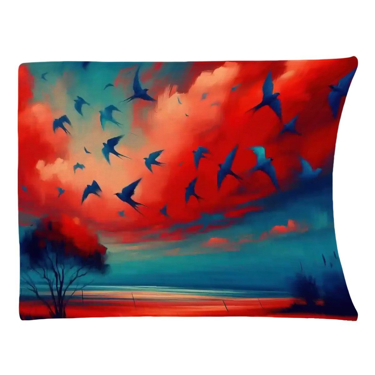 Scarlet Sunset with Birds 3 300 GSM Flannel Throw Blanket (Made in USA) - Gregg Acini Adoree Designs - Blanket