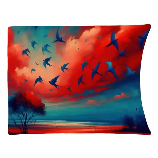 Scarlet Sunset with Birds 3 300 GSM Flannel Throw Blanket (Made in USA) - Gregg Acini Adoree Designs - Blanket