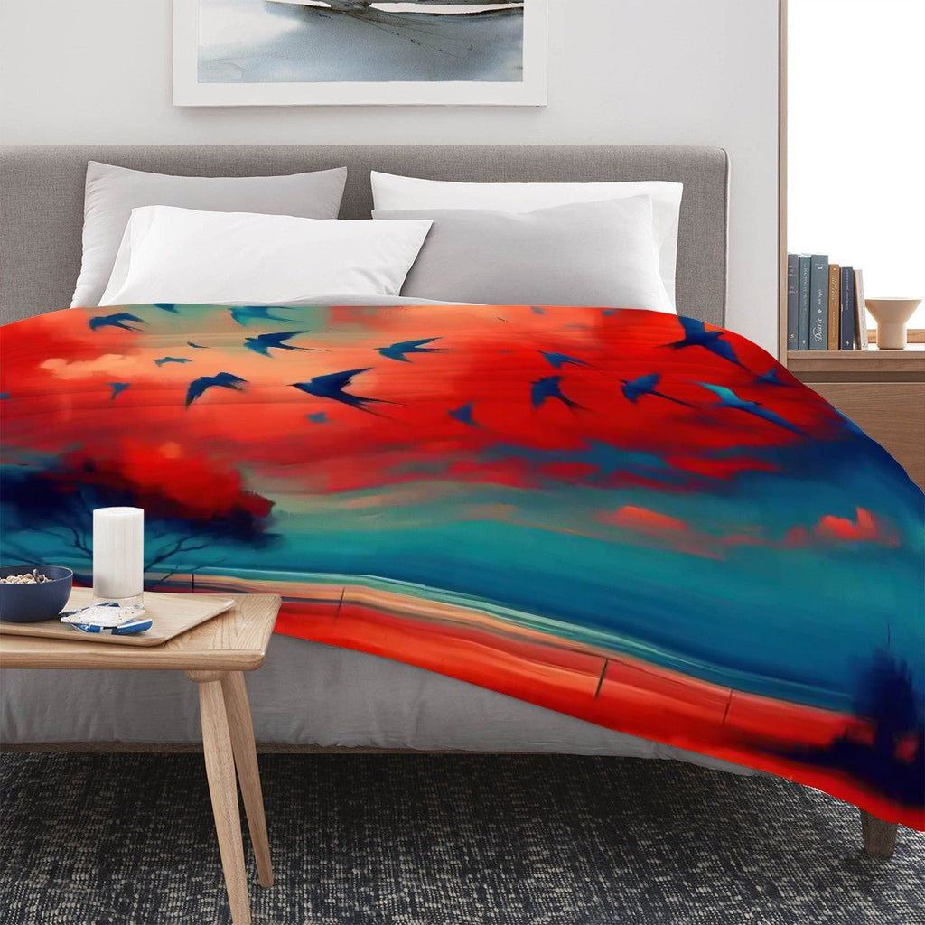 Scarlet Sunset with Birds 3 300 GSM Flannel Throw Blanket (Made in USA) - Gregg Acini Adoree Designs - Blanket