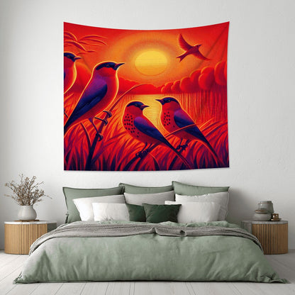 Scarlet Sunset with Birds 4 Lightweight Wall Tapestry (Fabric Wall Hanging - USA) - Gregg Acini Adoree Designs - Wall Coverings