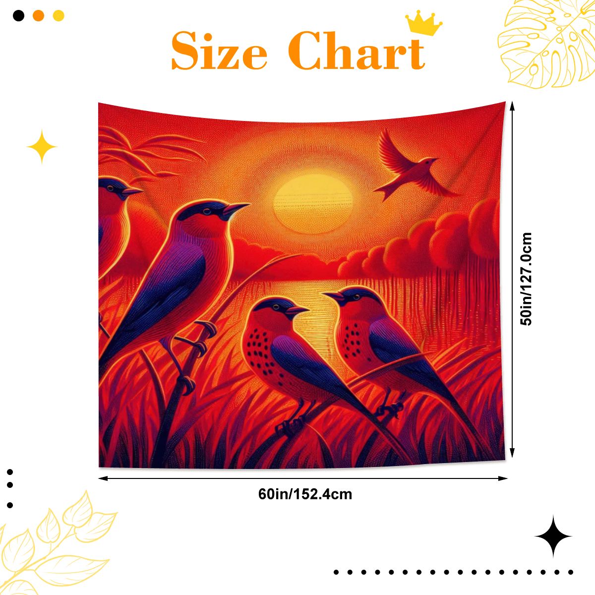 Scarlet Sunset with Birds 4 Lightweight Wall Tapestry (Fabric Wall Hanging - USA) - Gregg Acini Adoree Designs - Wall Coverings