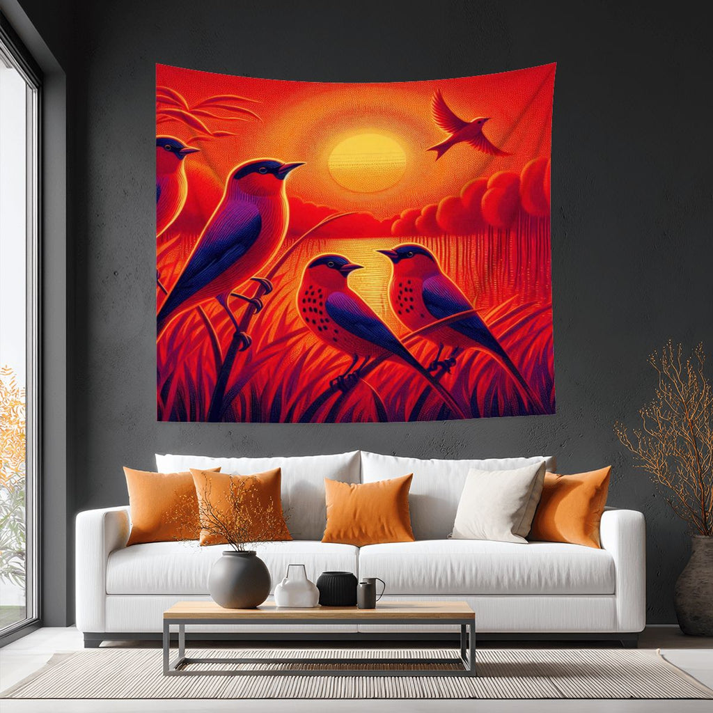 Scarlet Sunset with Birds 4 Lightweight Wall Tapestry (Fabric Wall Hanging - USA) - Gregg Acini Adoree Designs - Wall Coverings