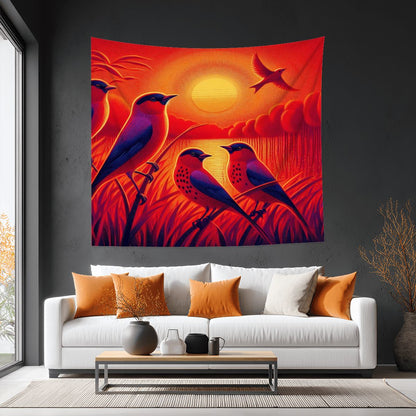 Scarlet Sunset with Birds 4 Lightweight Wall Tapestry (Fabric Wall Hanging - USA) - Gregg Acini Adoree Designs - Wall Coverings