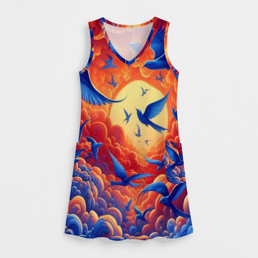 Scarlet Sunset with Birds 5 Women's Sleeveless Dress with Pockets - Gregg Acini Adoree Designs - Women's Skirts & Dresses