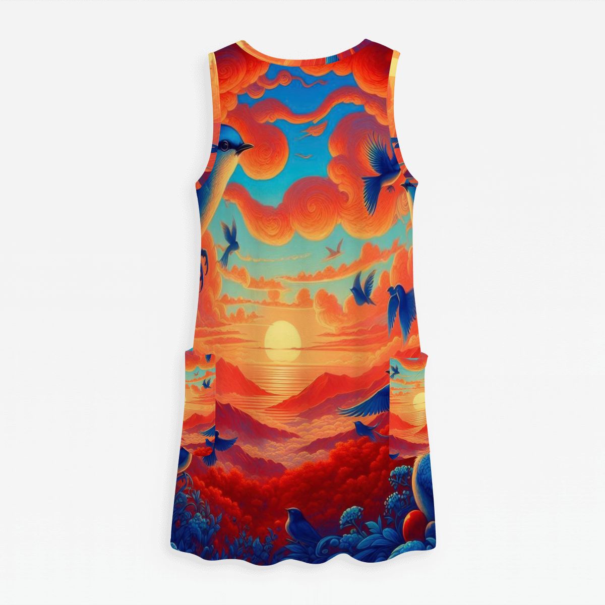 Scarlet Sunset with Birds 6 Women's Sleeveless Dress with Pockets - Gregg Acini Adoree Designs - Women's Skirts & Dresses