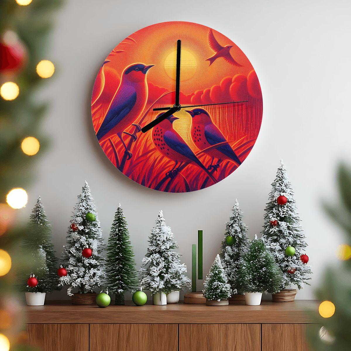 Scarlet Sunset with Birds4 MDF Wall Clock (Made in USA) - Gregg Acini Adoree Designs - Wall Clock
