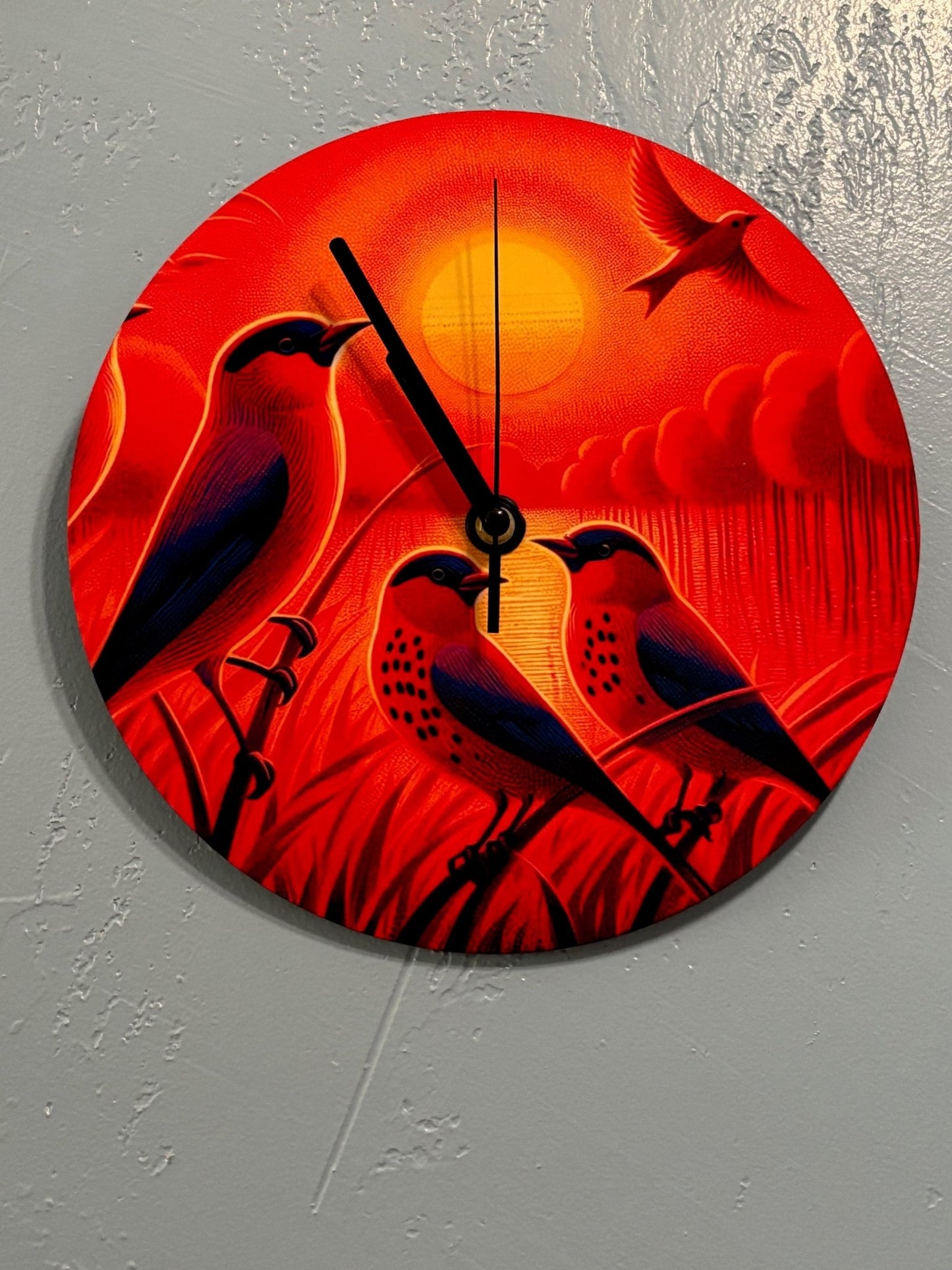 Scarlet Sunset with Birds4 MDF Wall Clock (Made in USA) - Gregg Acini Adoree Designs - Wall Clock