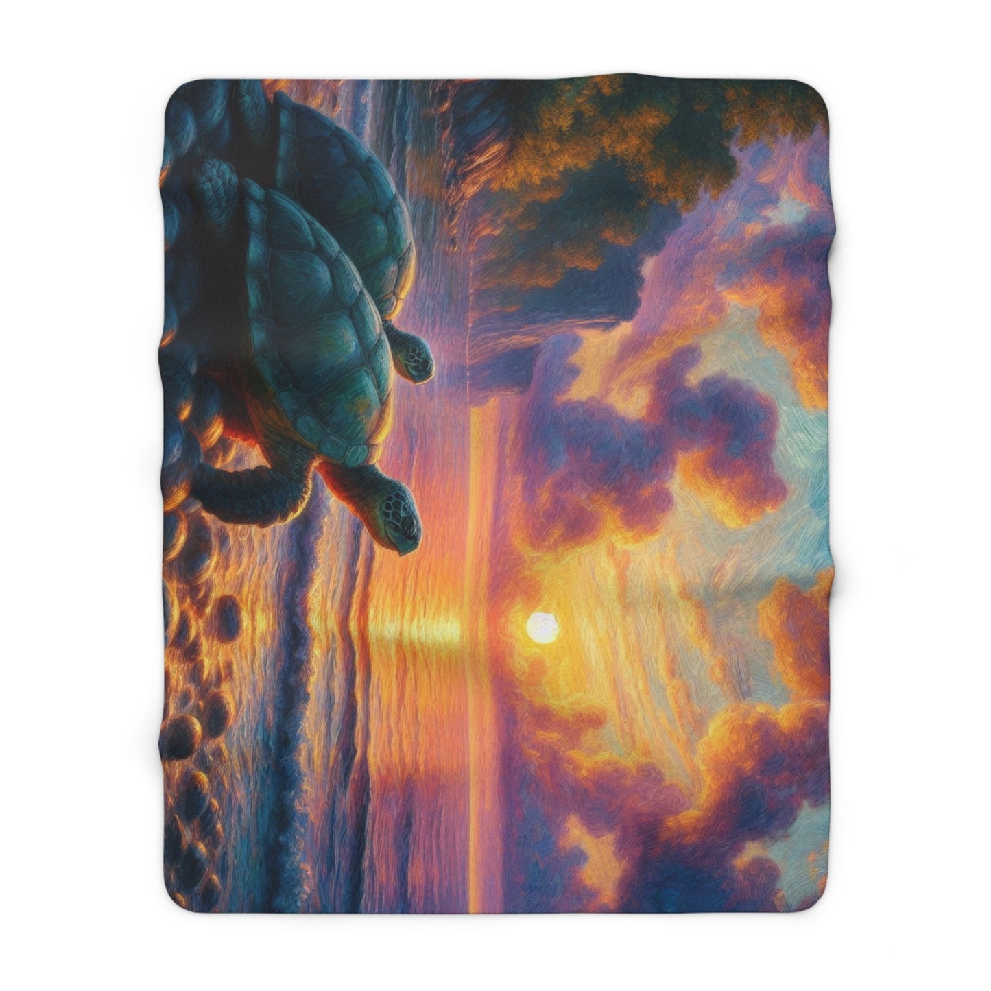 Sea Turtle Sunset Sherpa Blanket — Cozy Ocean Sunset Throw for Beach Lovers - Gregg Acini Adoree Designs - Blanket