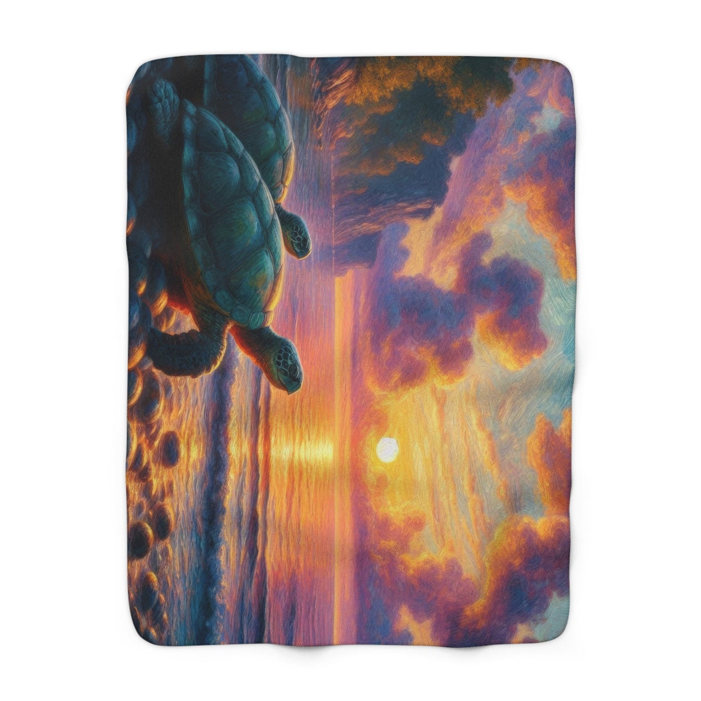Sea Turtle Sunset Sherpa Blanket — Cozy Ocean Sunset Throw for Beach Lovers - Gregg Acini Adoree Designs - Blanket
