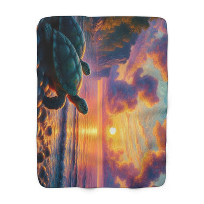Sea Turtle Sunset Sherpa Blanket — Cozy Ocean Sunset Throw for Beach Lovers - Gregg Acini Adoree Designs - Blanket