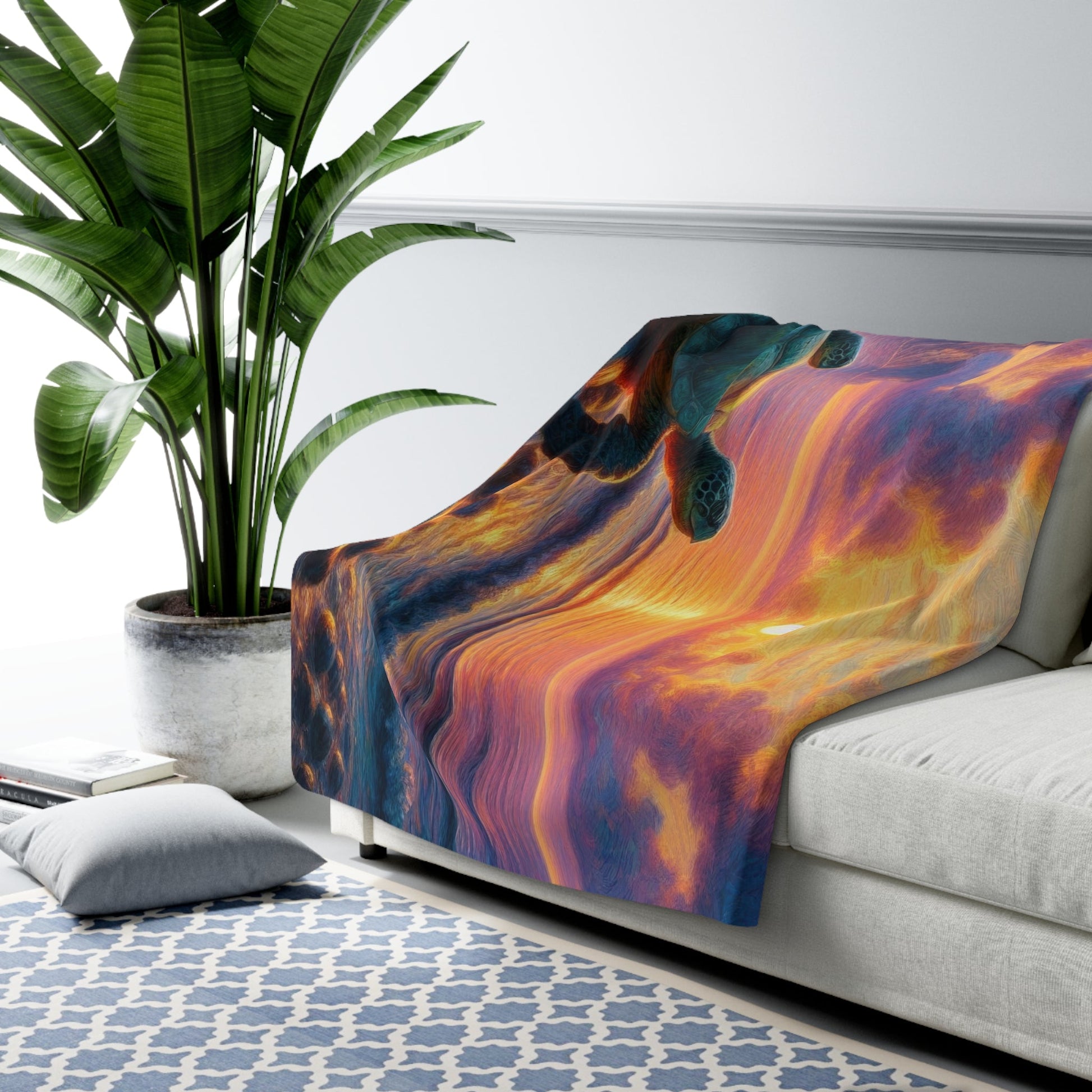 Sea Turtle Sunset Sherpa Blanket — Cozy Ocean Sunset Throw for Beach Lovers - Gregg Acini Adoree Designs - Blanket