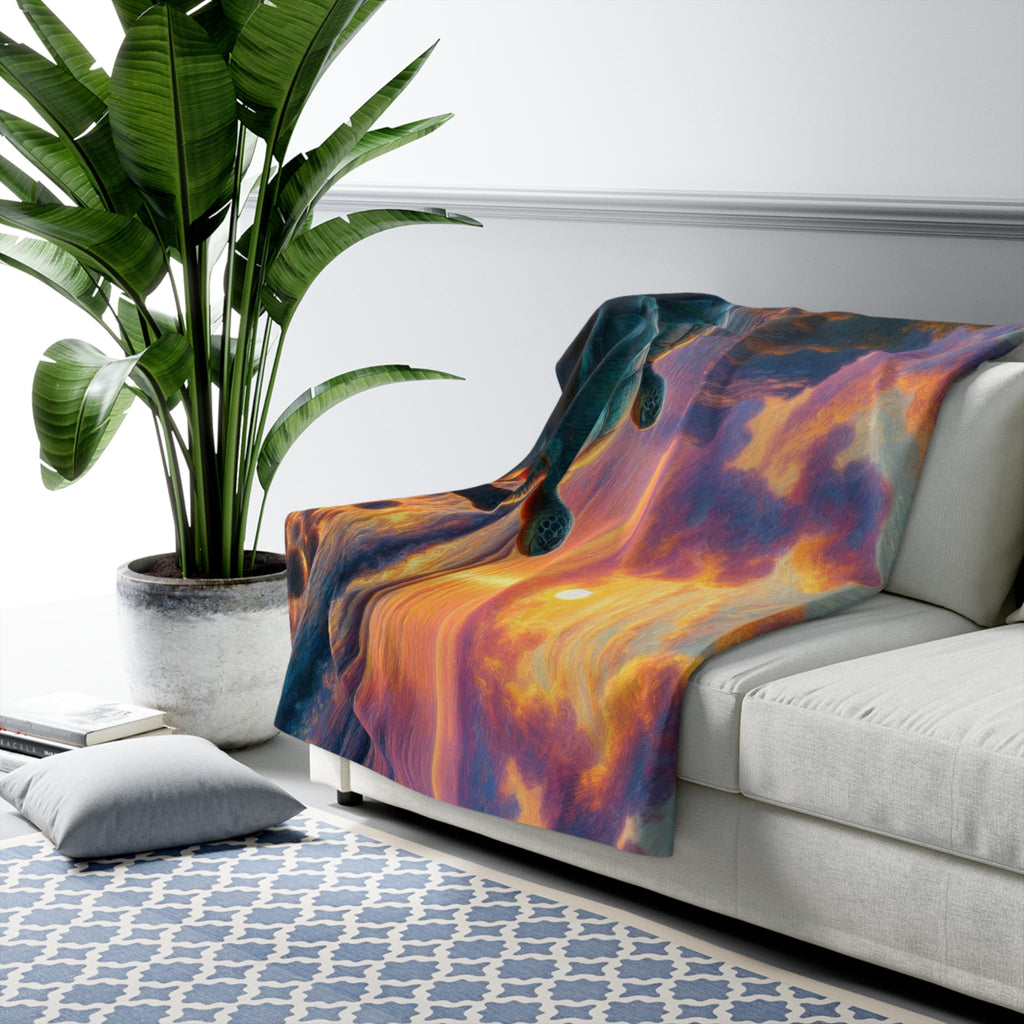 Sea Turtle Sunset Sherpa Blanket — Cozy Ocean Sunset Throw for Beach Lovers - Gregg Acini Adoree Designs - Blanket