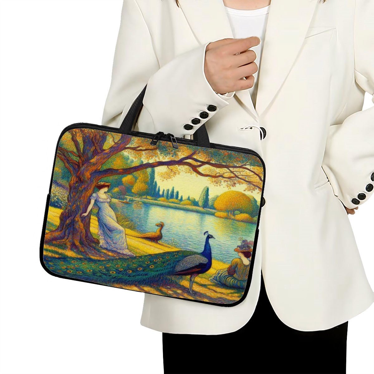 Serene Leaning Lady with Peacock Laptop Bag - Gregg Acini Adoree Designs - Computer Bag