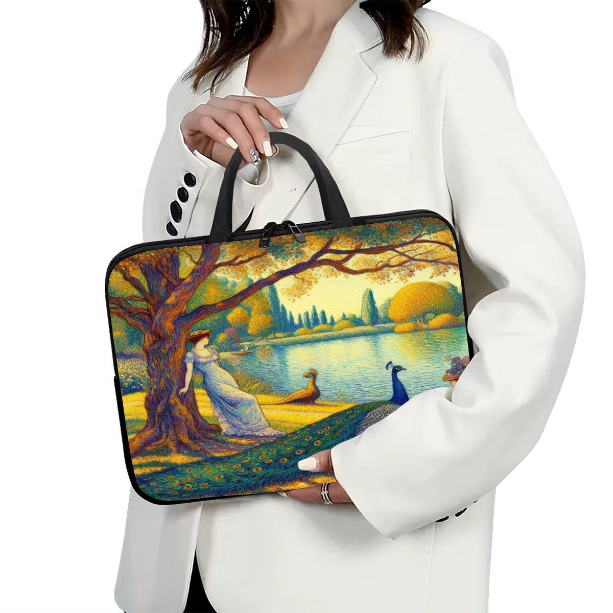 Serene Leaning Lady with Peacock Laptop Bag - Gregg Acini Adoree Designs - Computer Bag