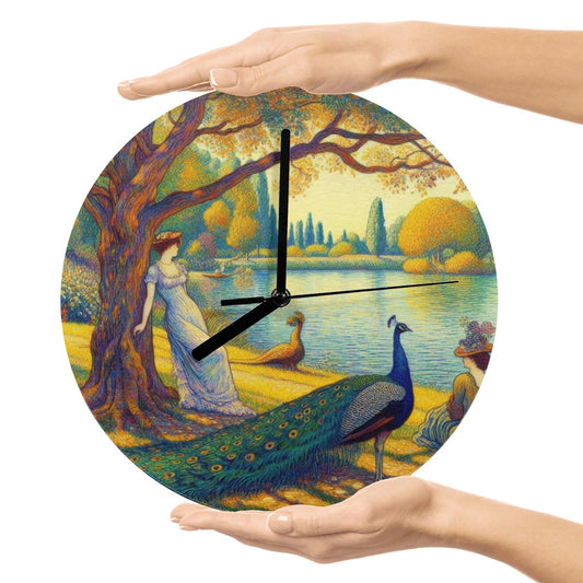 Serene Leaning Lady with Peacock MDF Wall Clock (Made in USA) - Gregg Acini Adoree Designs - Wall Clock